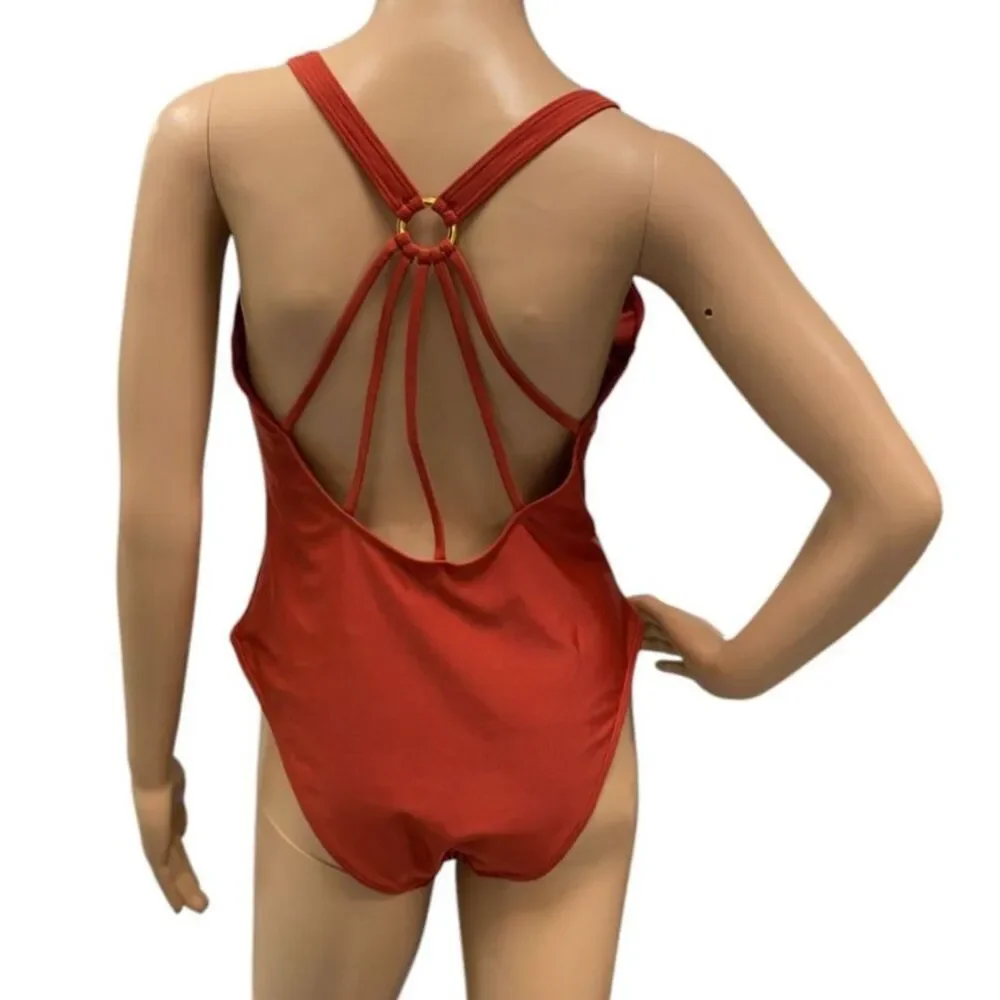 ASOS Burnt Orange One-Piece Swimsuit Bathing Suit Strappy Back Design Sz 8